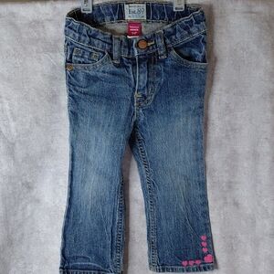 EST 89 GIRLS Blue Denim Jeans with HAND PAINTED Pink Heart Trim